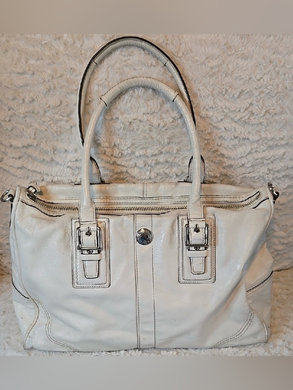 Coach Hampton F13811 White Leather Double Handle Satchel Large